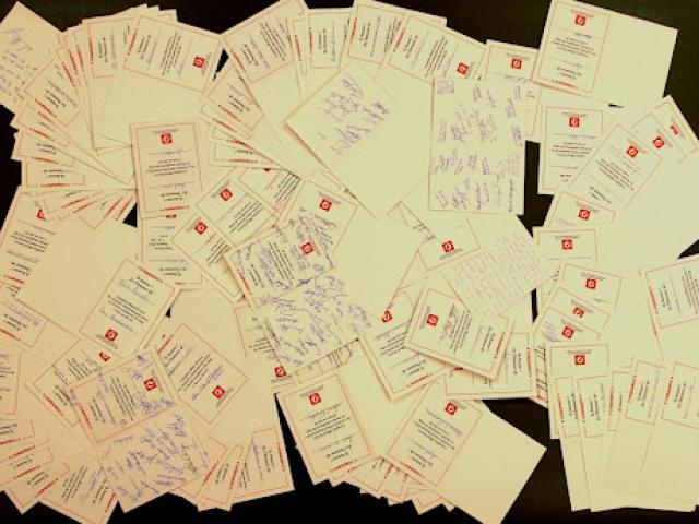 Throughout Canada hundreds of individuals and groups gave blood and donated money to the Canadian Blood Services as well as signing and sending in these postcards of support.