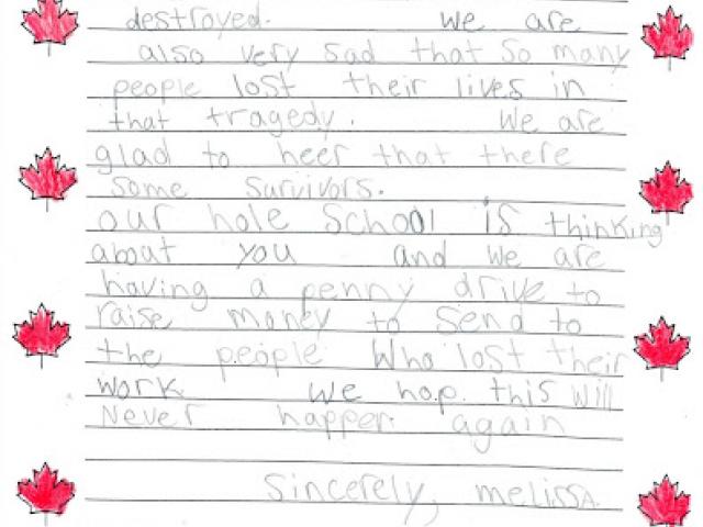 Canadian students of all ages sent in hundreds of letters and drawings in solidarity with America.  These are two examples.