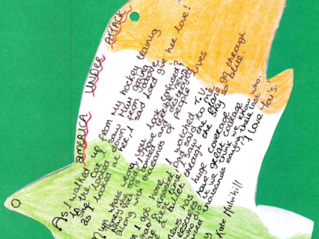Selections from a book of poems written on dove-shaped pages created by a secondary school class in Ireland.