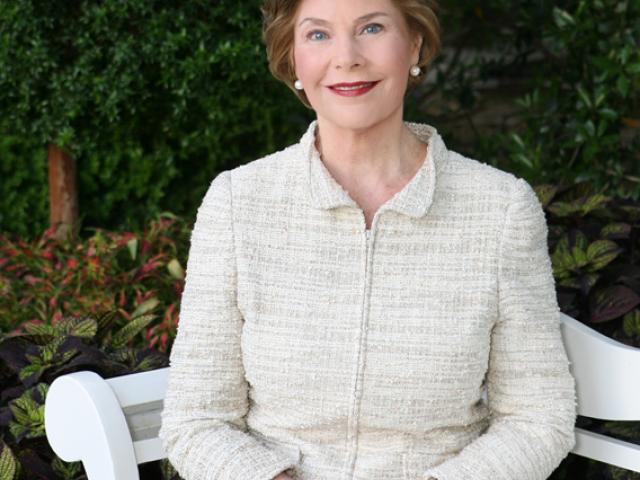 Mrs. Laura Bush sits in the Rose Garden of the White House, May 5, 2008. 