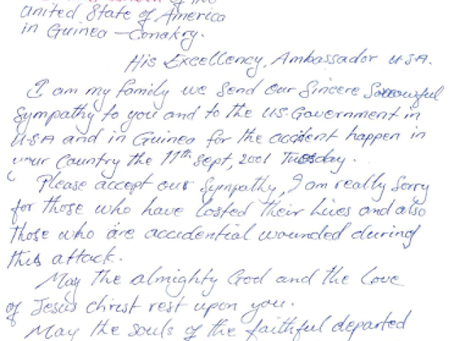 Edward Saidu  Kanu sends his sorrowful sympathy to the United States Ambassador to the Republic of Guinea.