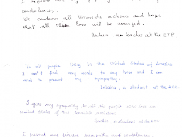 Andrea, a teacher with the English Teaching Program (ETP) at the American Cultural Center in Antananarivo, Republic of Madagascar shares her condolences.