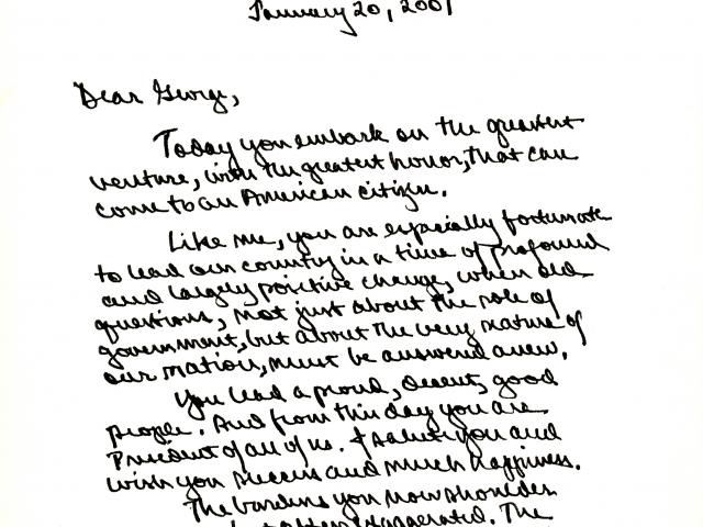 Transition letter from President William J. Clinton to President George W. Bush, January 20, 2001.