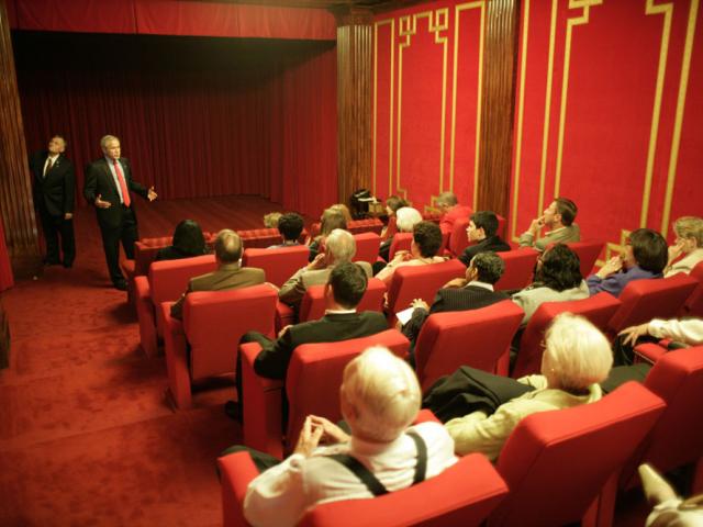 President George W. Bush Speaks to Guests in the White House Family Theater