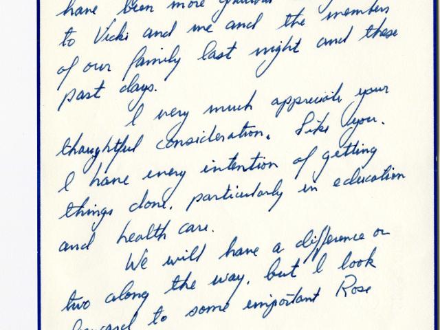 Handwritten Note to the President George W. Bush from Senator Ted Kennedy, February 5, 2001.