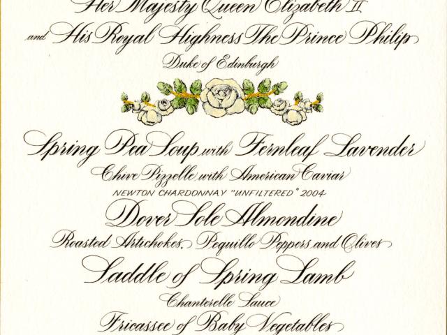 Queen Elizabeth II State Dinner Menu, May 7, 2007.