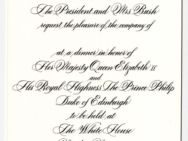 Invite to State Dinner for Her Majesty Queen Elizabeth II, May 7, 2007.