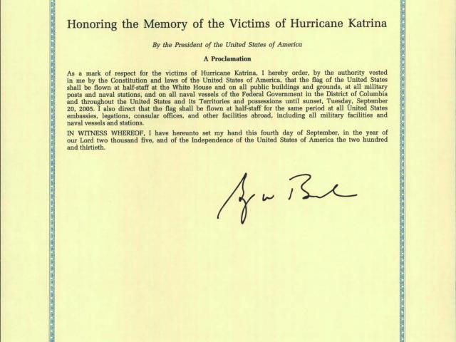 Proclamation honoring the memory of the victims of Hurricane Katrina on September 20, 2005.