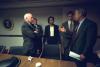 After returning to the White House, September 11, 2001, President George W. Bush meets with advisors in the Presidential Emergency Operations Center in the White House.