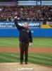 President George W. Bush gives a thumbs-up as he stands on the mound at Yankee Stadium.