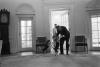 President Johnson plays with two of his beagles in the Oval Office, March 18, 1966. LBJ Library photo by Yoichi Okamoto. A2142-10