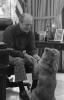 President Ford playing with his dog Liberty in the Oval Office. February 2, 1975. Courtesy Gerald R. Ford Presidential Library and Museum. A3059-09A.