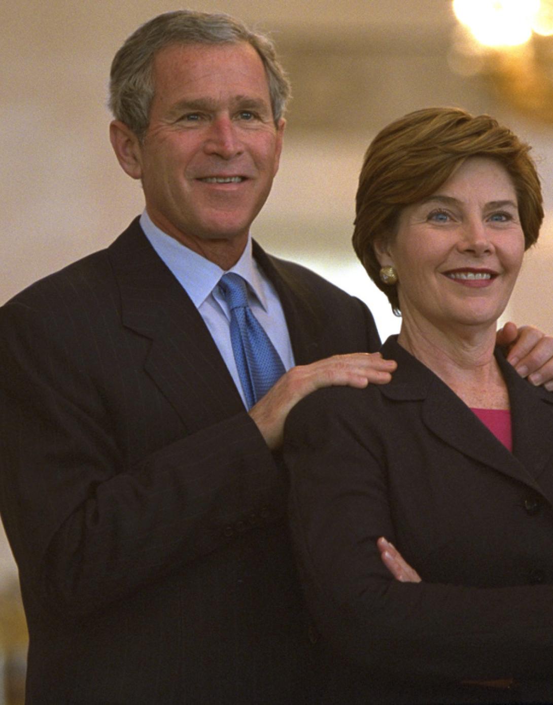 President George W. Bush and Mrs. Laura Bush pause during a tour of the Hermitage, May 25, 2002, in St. Petersburg, Russia. (P17847-31)