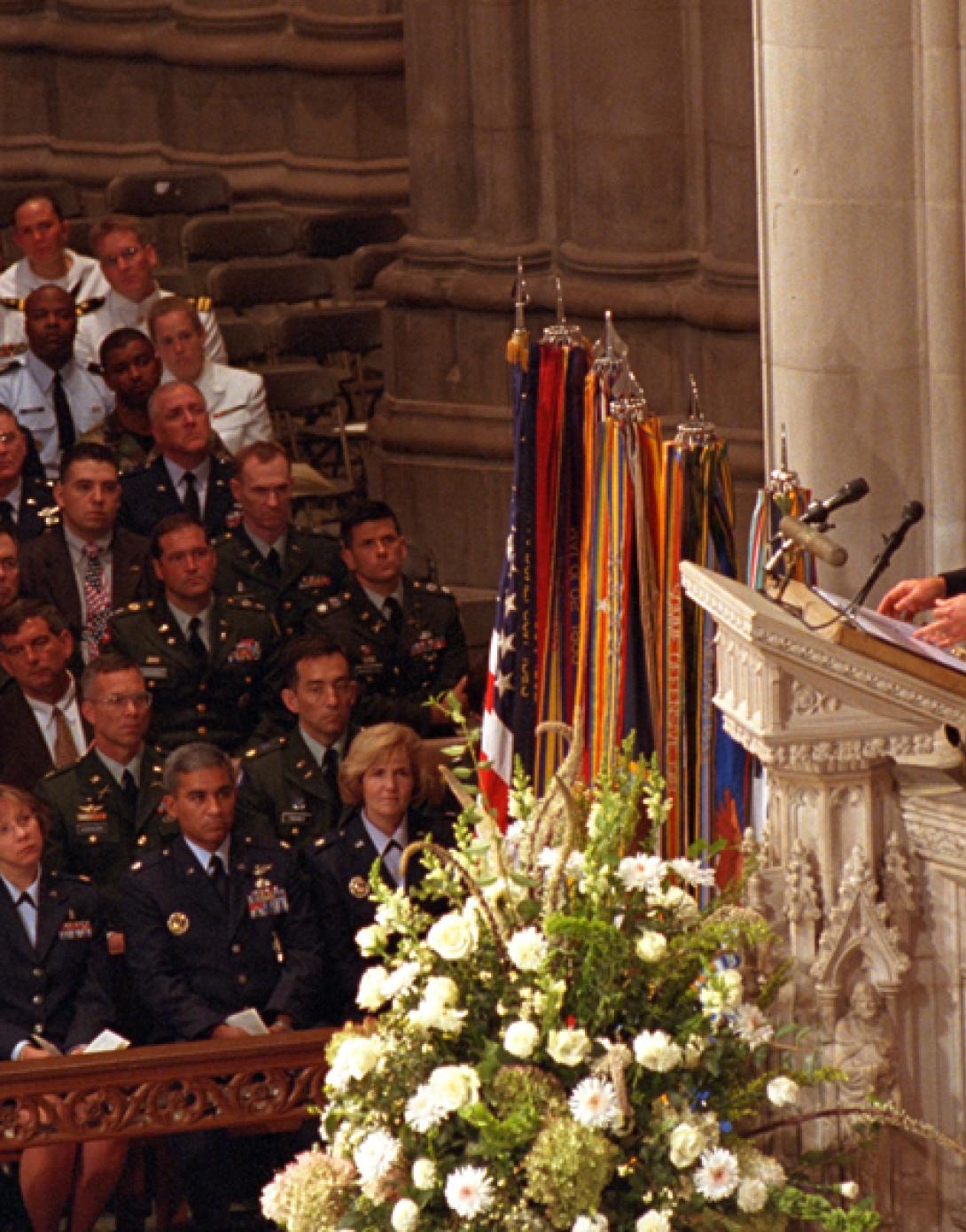 President George W. Bush addresses the congregation and the nation at the National Cathedral in Washington, D.C.