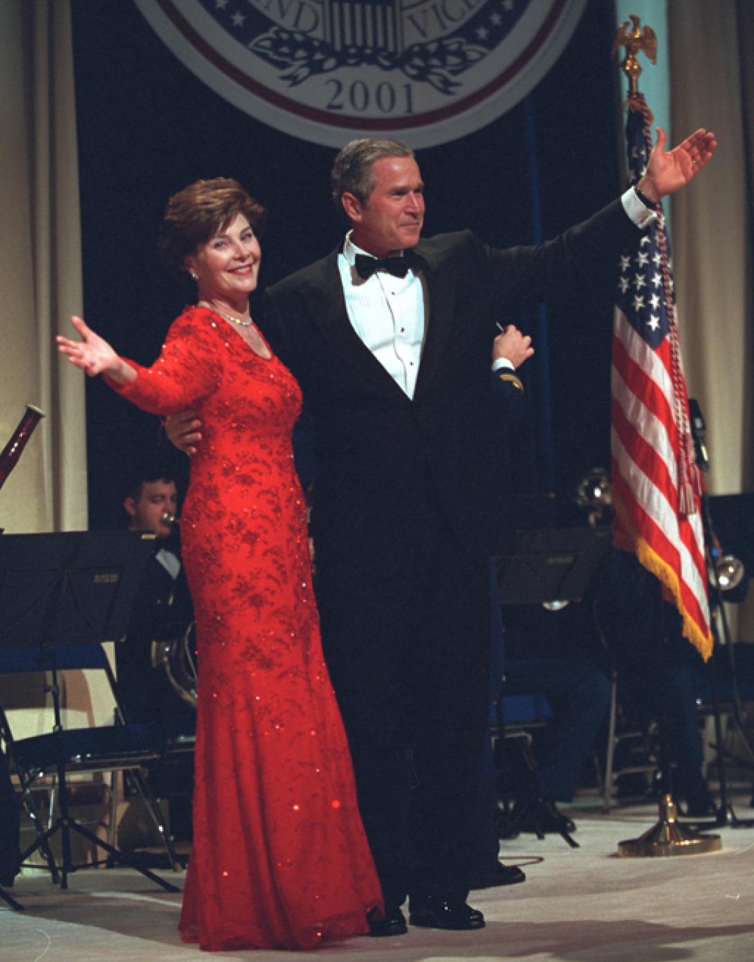 President George W. Bush and Laura Bush dance at an inaugural ball, January 20, 2001, in Washington, D.C. (P74-31)