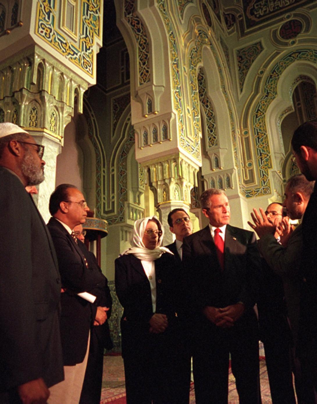 President George W. Bush talks with community leaders at the Islamic Center of Washington, D.C.