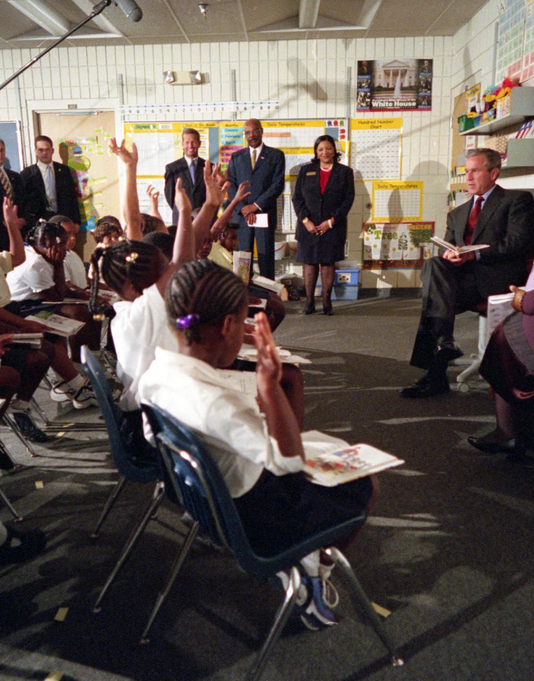President George W. Bush participates in a reading demonstration
