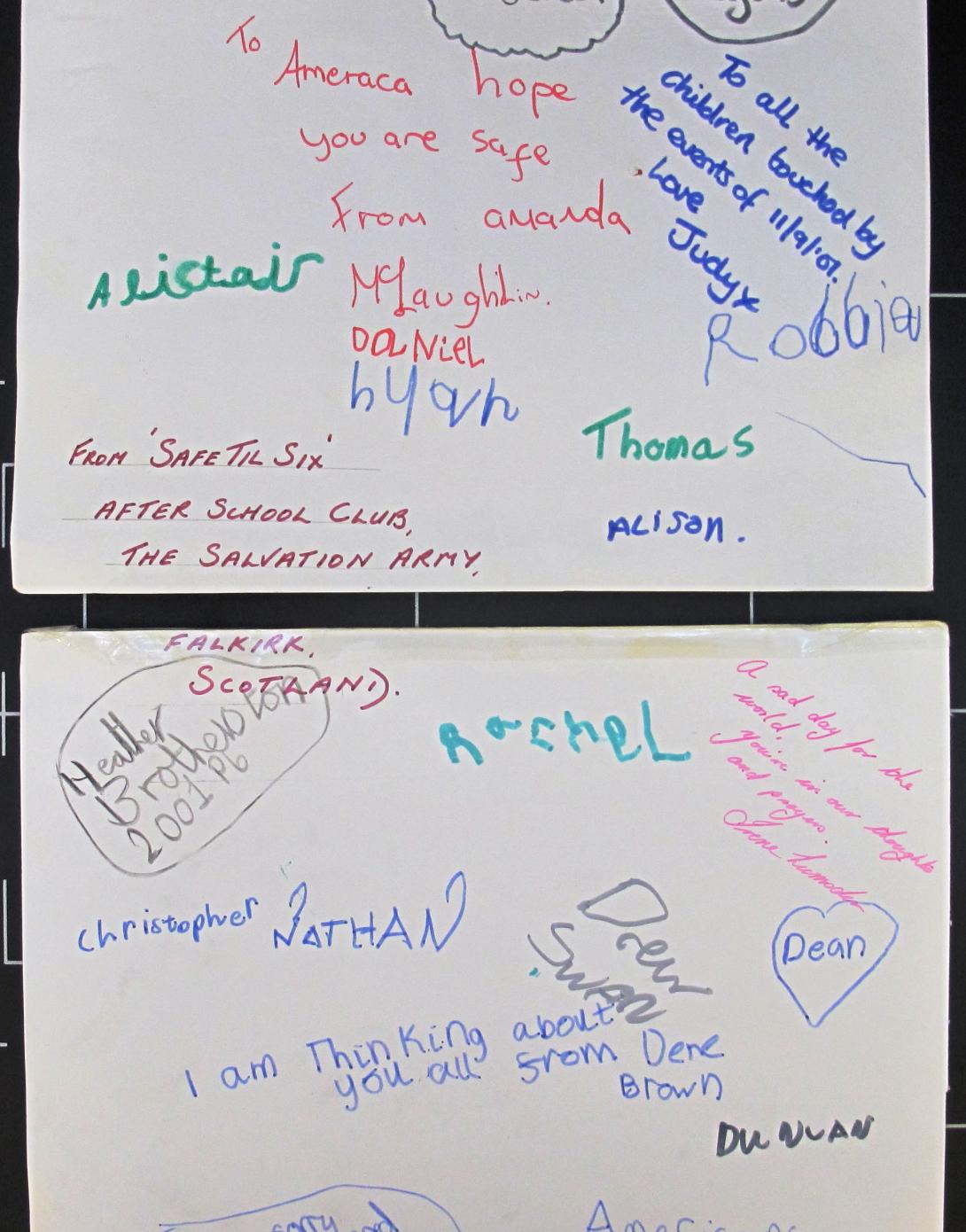 Messages of condolence from the "Safe Til Six" After School Club, The Salvation Army, Falkirk, Scotland. 2019.28.91