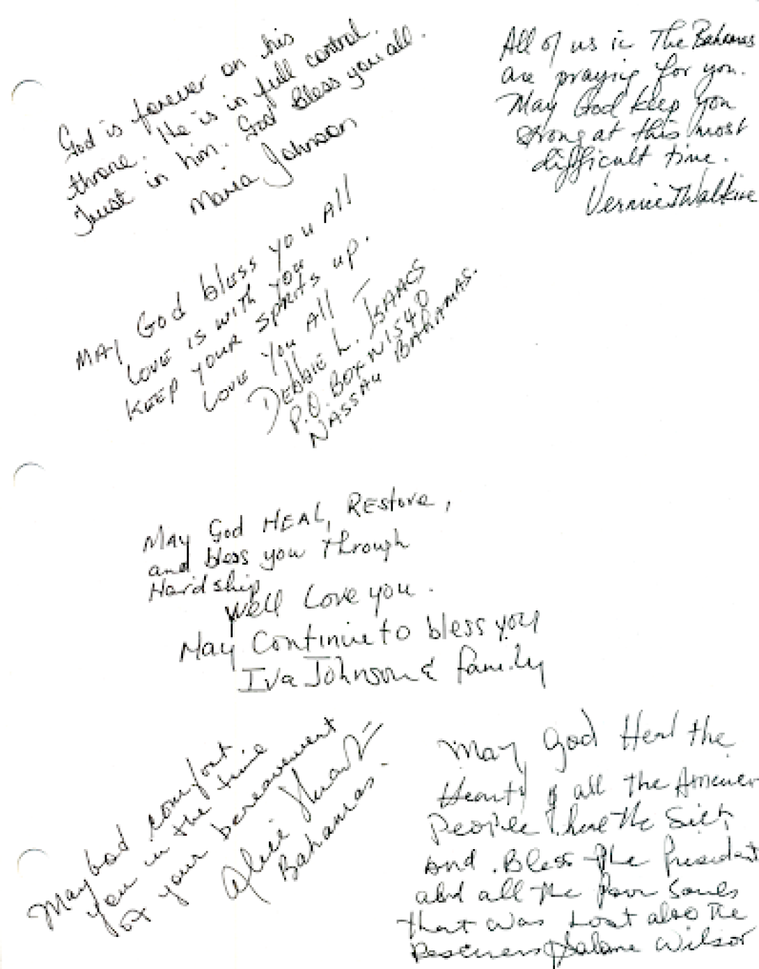 People of the Commonwealth of the Bahamas express their support and prayers in a condolence book.