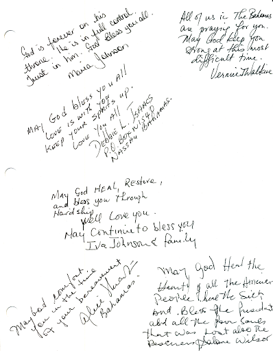 People of the Commonwealth of the Bahamas express their support and prayers in a condolence book.