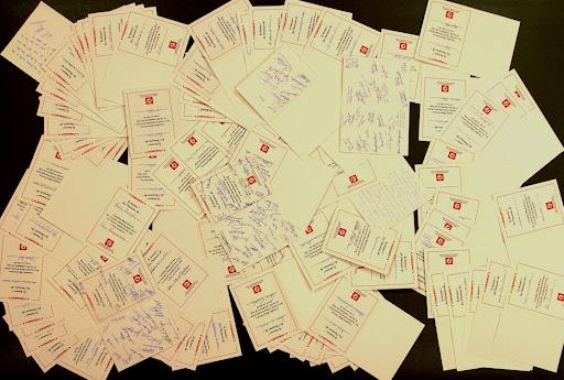 Throughout Canada hundreds of individuals and groups gave blood and donated money to the Canadian Blood Services as well as signing and sending in these postcards of support.