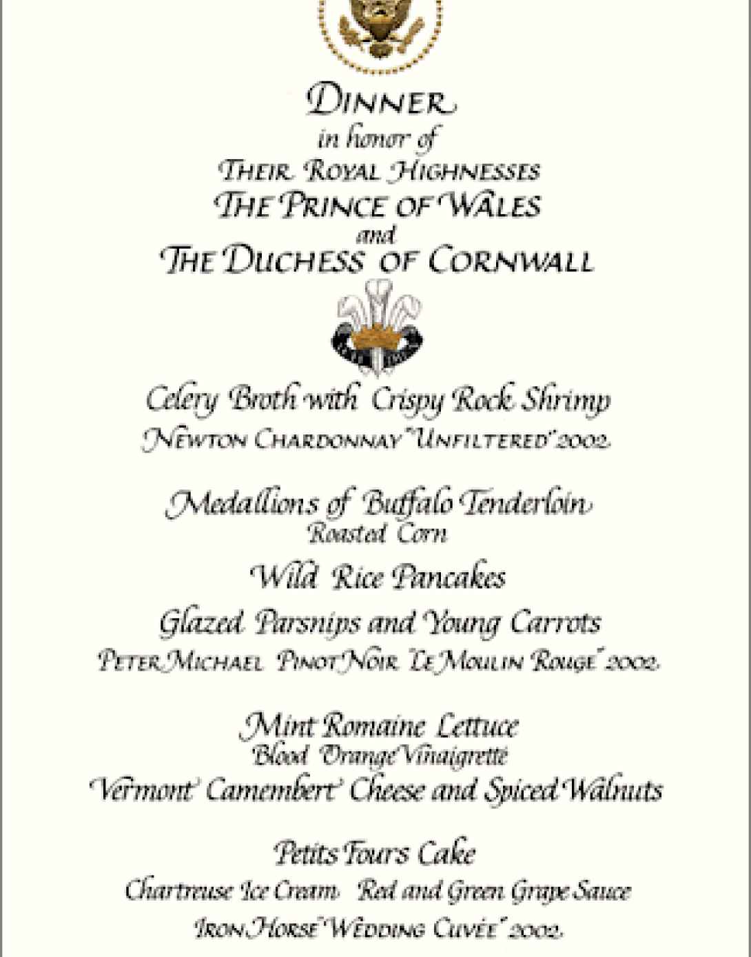 Dinner for Prince Charles of Wales and Duchess Camilla of Cornwall, November 2, 2005.