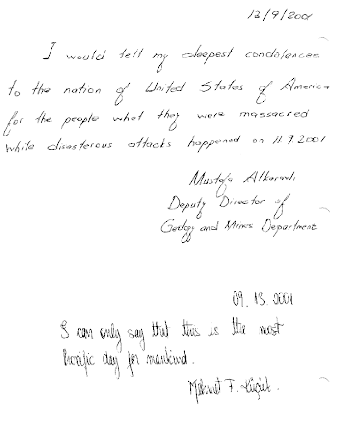Government officials and citizens of the Republic of Cyprus share their feelings and support of the United States.