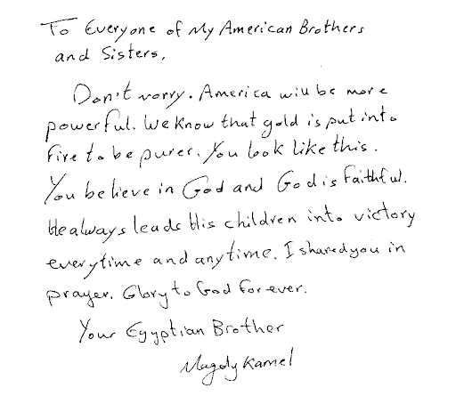 An Egyptian citizen shares an inspiring message with his American brothers and sisters.