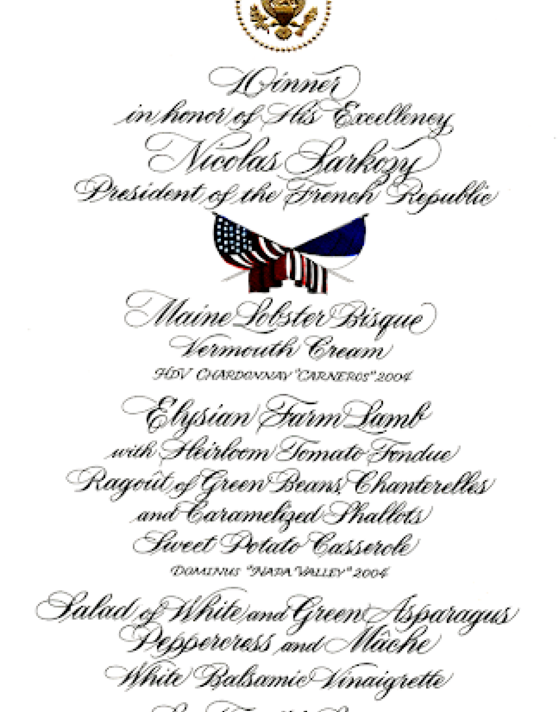 Dinner for President Nicolas Sarkozy of France, November 6, 2007.