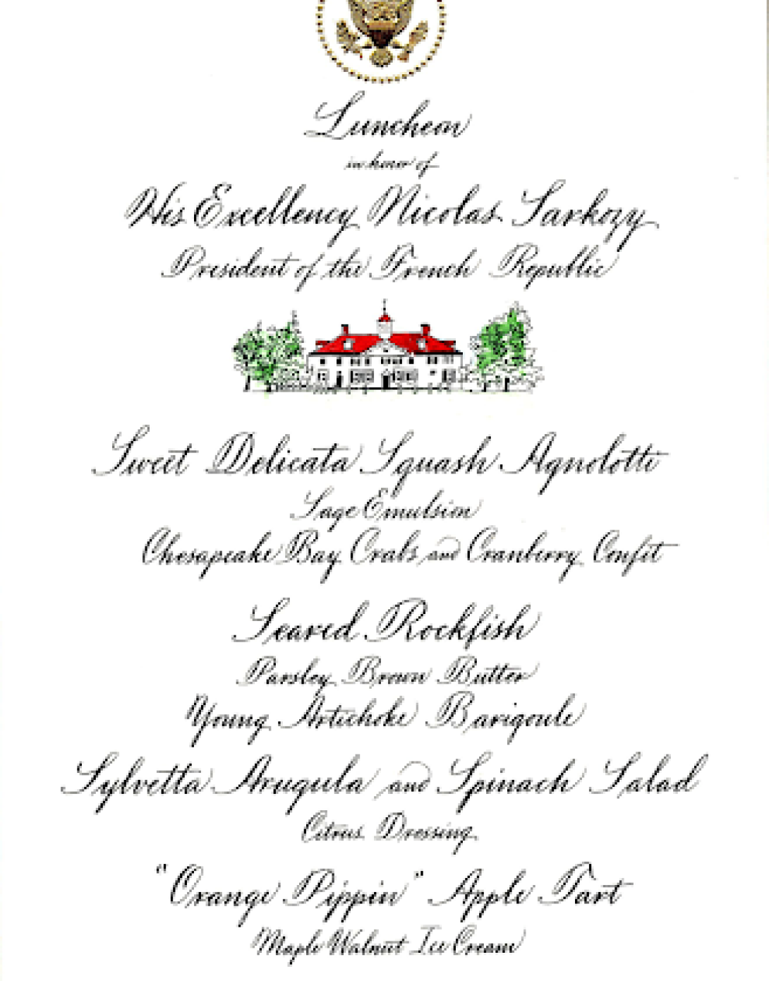 Luncheon for President Nicolas Sarkozy of France, November 7, 2007.