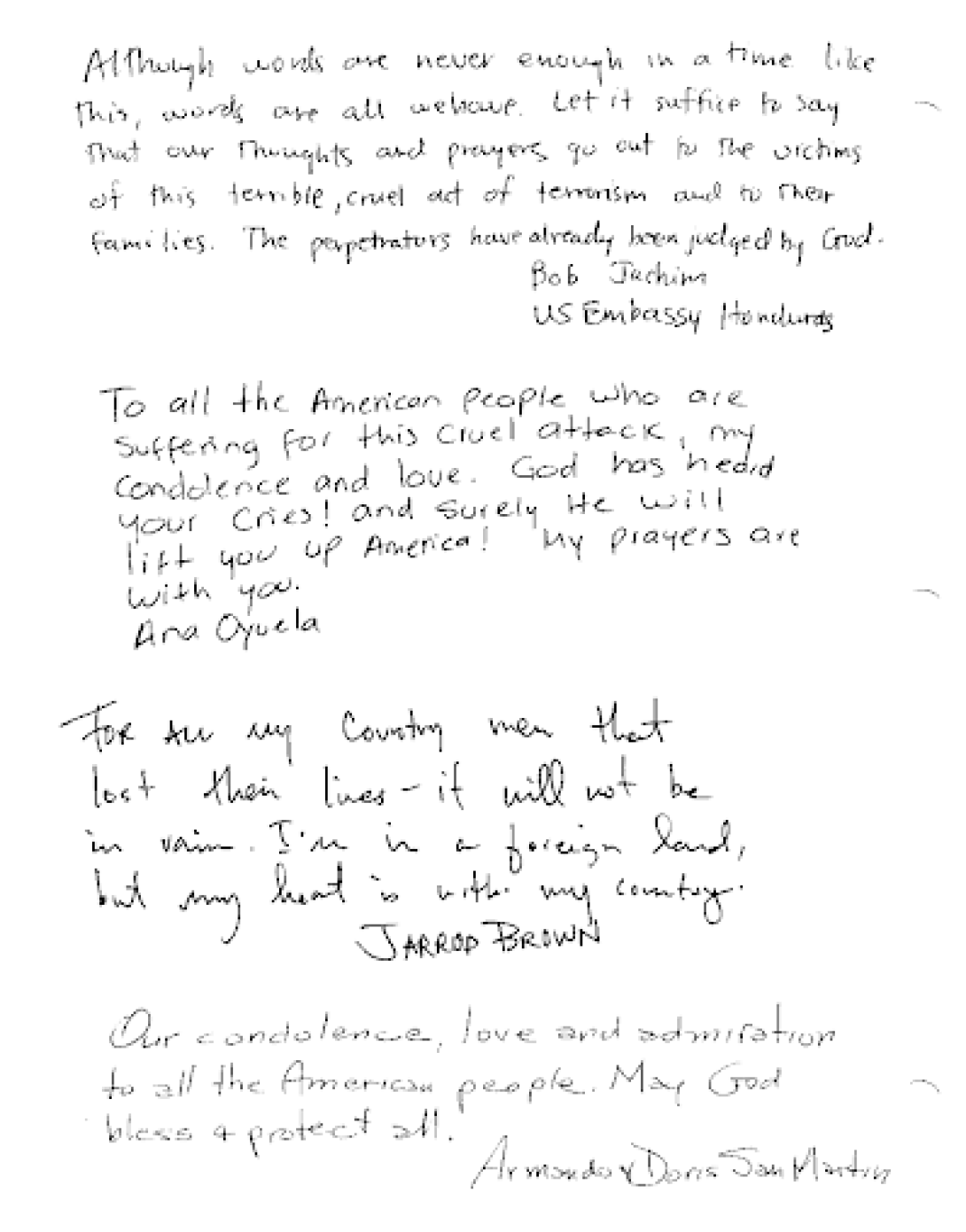 Hondurans share their heartfelt compassion in the United States Embassy’s condolence book.
