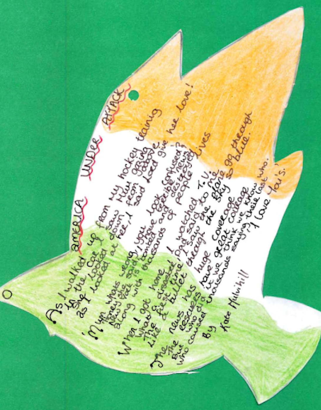 Selections from a book of poems written on dove-shaped pages created by a secondary school class in Ireland.