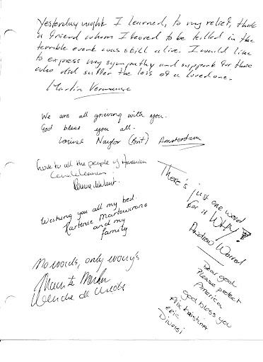 The people of Amsterdam, Netherlands express their worries in an official condolence book.