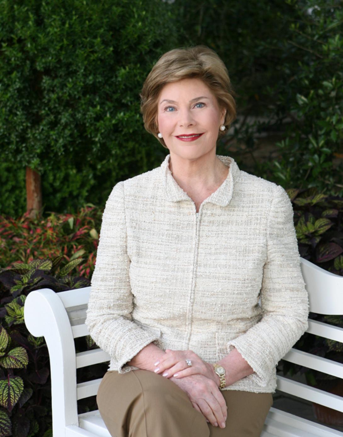Mrs. Laura Bush sits in the Rose Garden of the White House, May 5, 2008. 