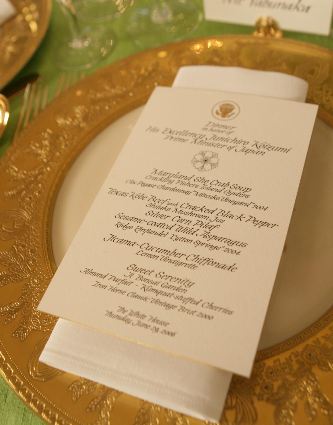 Place setting from dinner for Prime Minister Junichiro Koizumi of Japan, June 29, 2006.