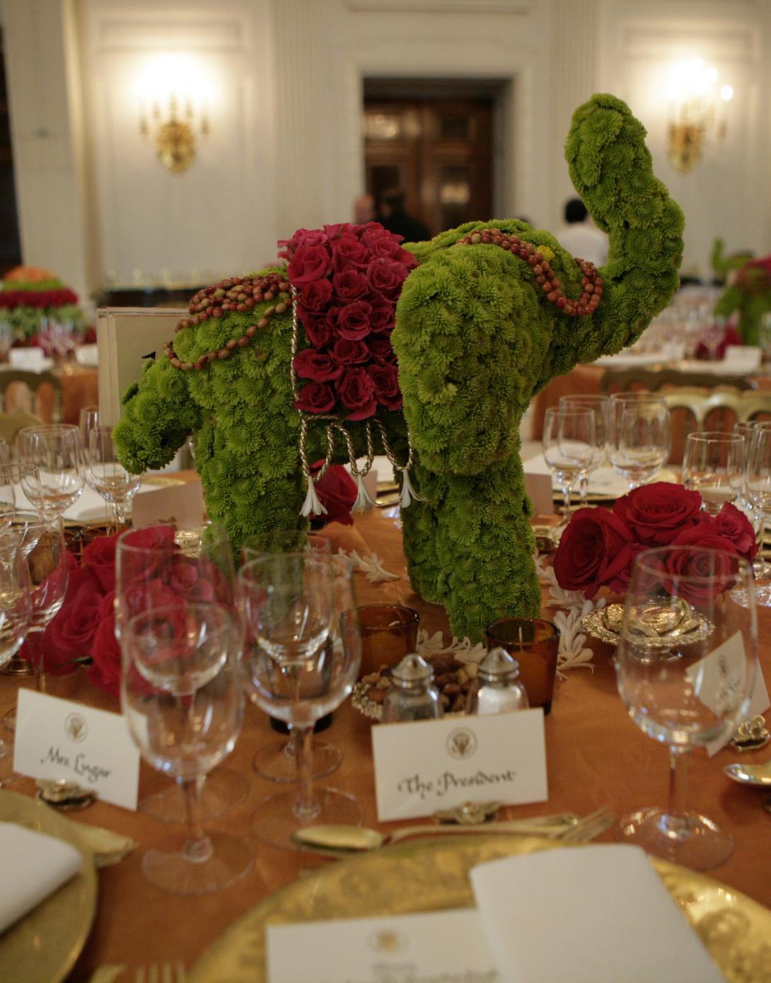 India table settings featuring elephant centerpiece.