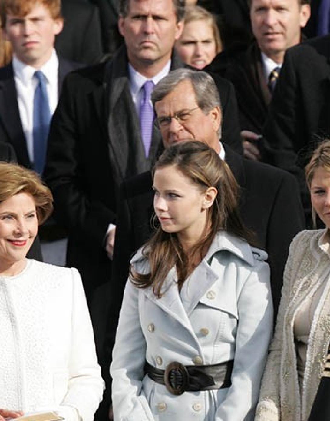 President George W. Bush places his hand on the Bible as he takes the oath of office