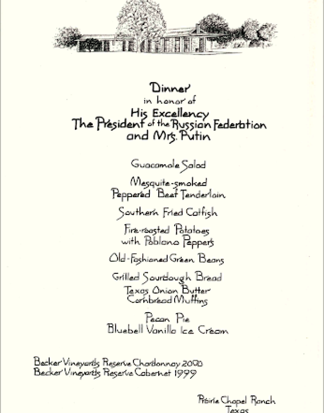 Dinner for the President Vladmir Putin and Mrs. Putin of Russia, November 14, 2001.