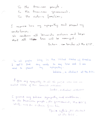 Andrea, a teacher with the English Teaching Program (ETP) at the American Cultural Center in Antananarivo, Republic of Madagascar shares her condolences.