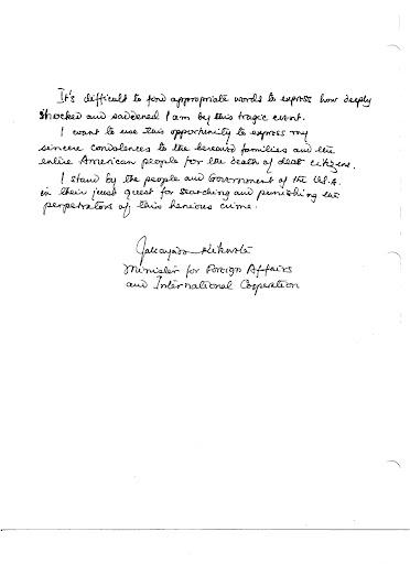 The Minster for Foreign Affairs and International Cooperation for the United Republic of Tanzania expresses his shock and sadness.