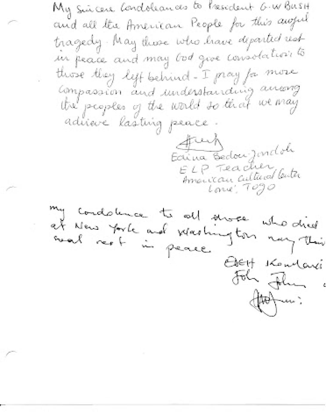 Two citizens of the Togolese Republic share their condolences.