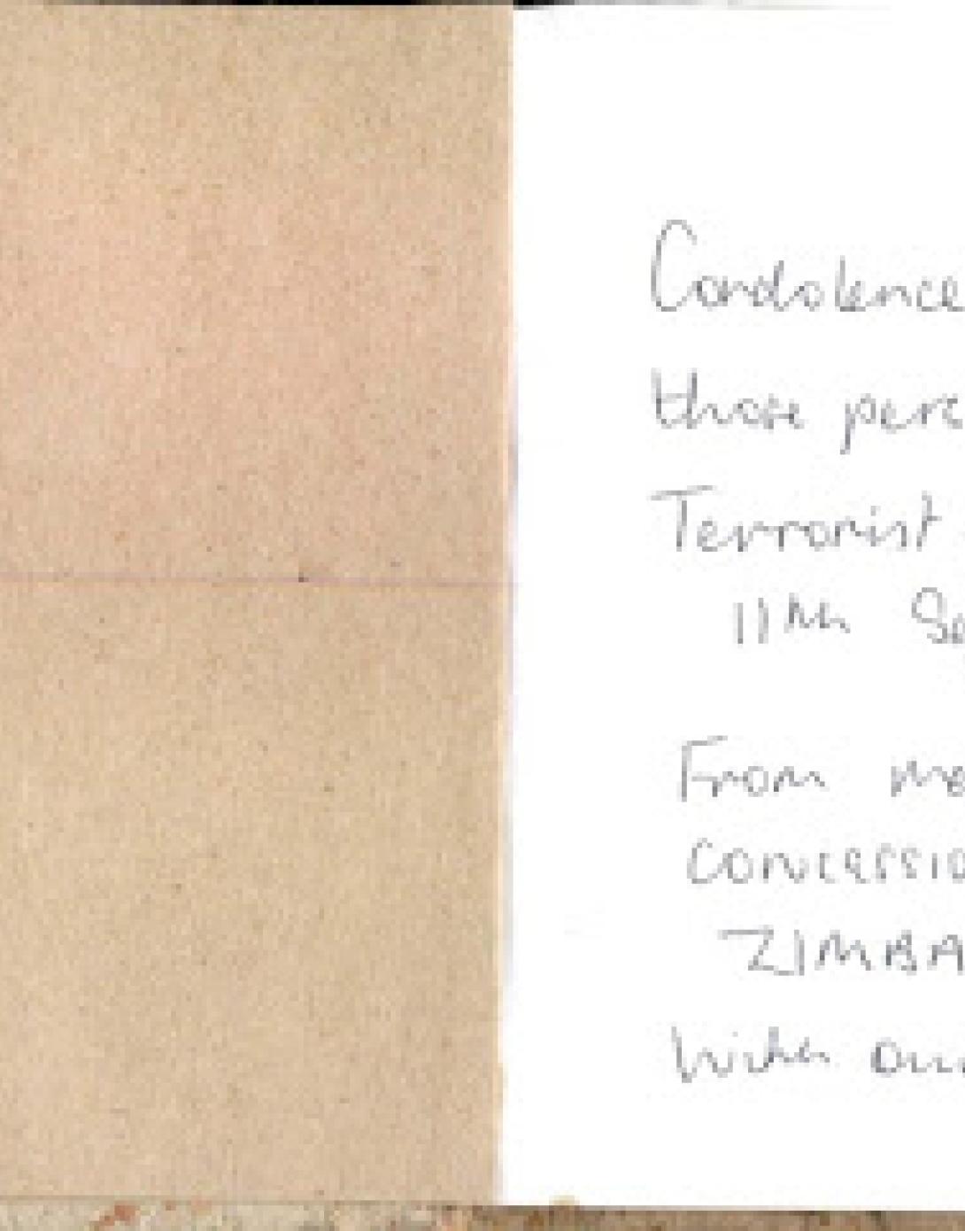This condolence book is handmade from cloth and recycled paper presented by the Mazowe Concession Farmers’ Association, the Republic of Zimbabwe.