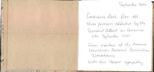 This condolence book is handmade from cloth and recycled paper presented by the Mazowe Concession Farmers’ Association, the Republic of Zimbabwe.
