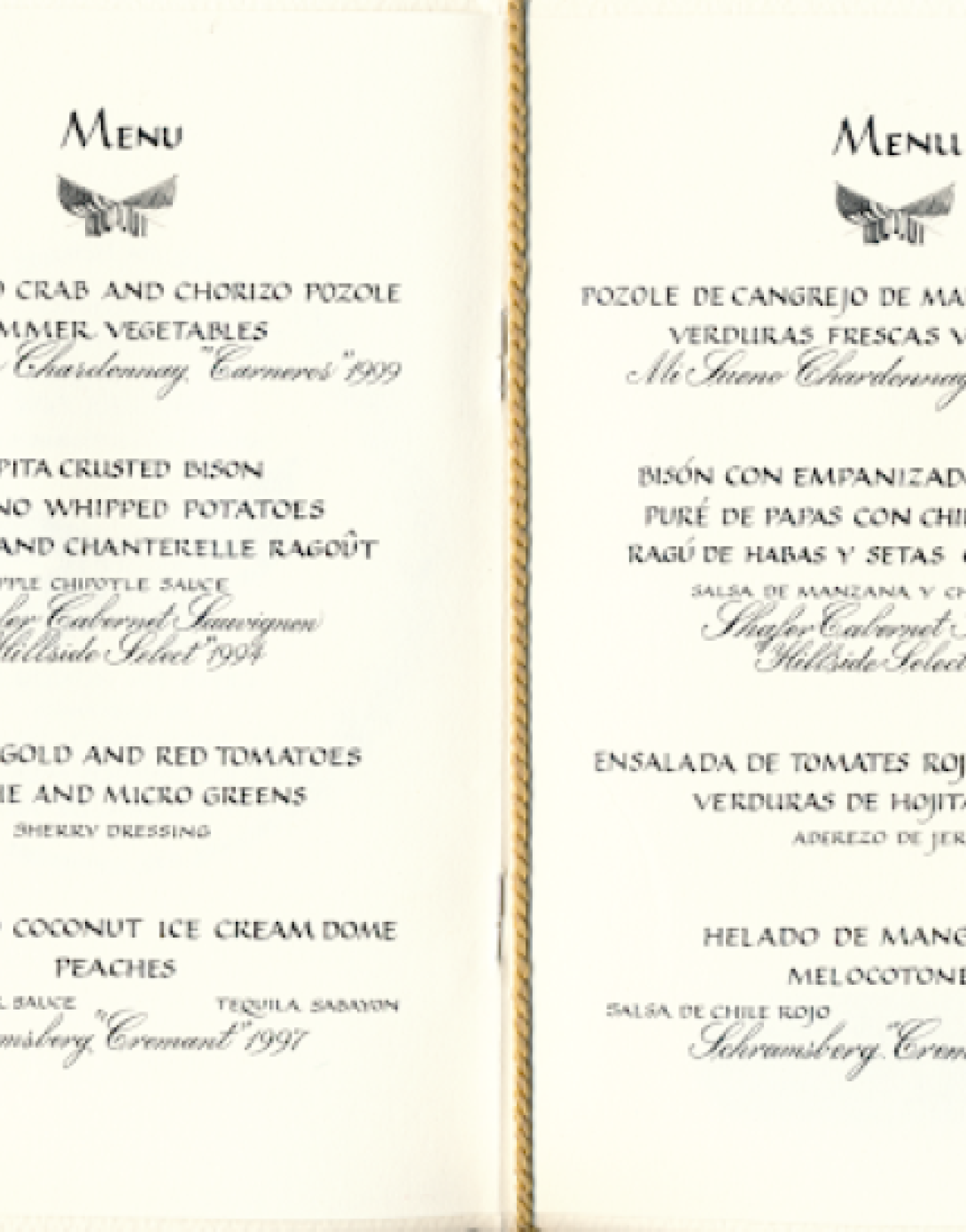 Menu for Mexico State Dinner, September 5, 2001.