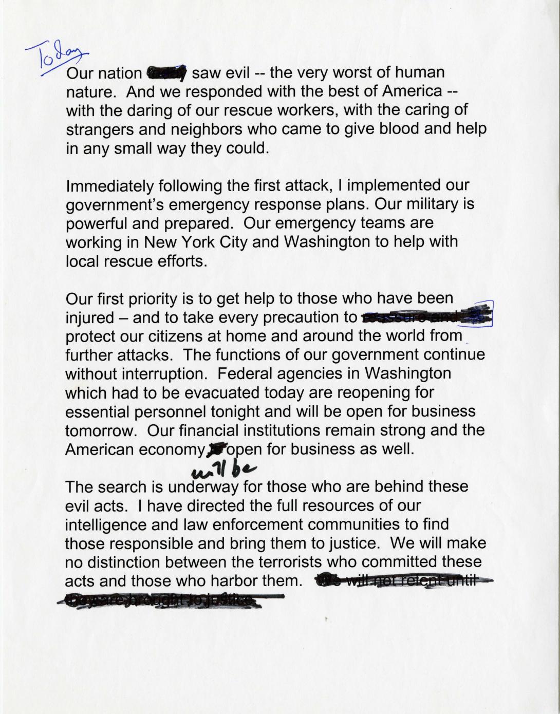 Statement from the Oval Office, September 11, 2001.