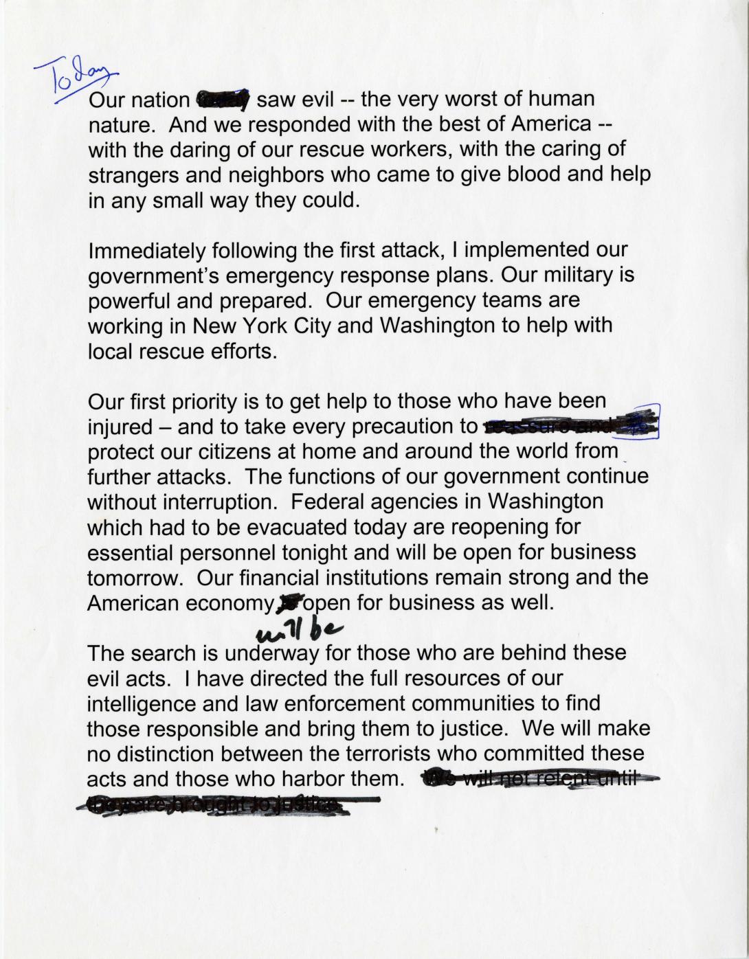 Statement from the Oval Office, September 11, 2001.