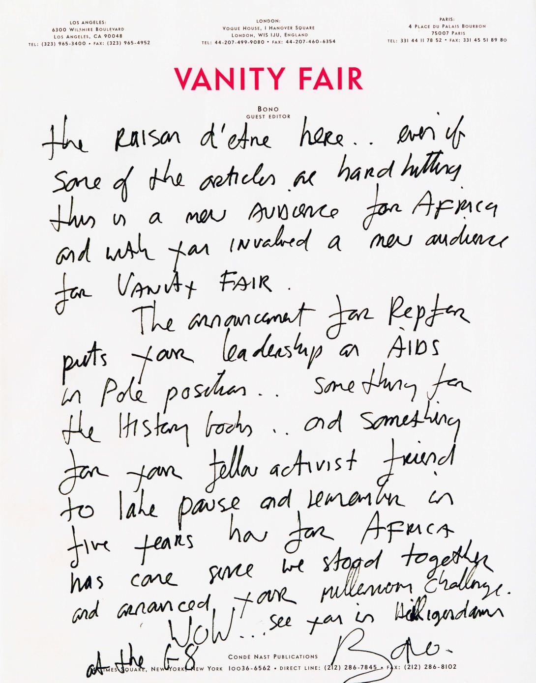Letter to President George W. Bush from U2 singer Bono regarding the President's Emergency Plan for AIDS Relief (PEPFAR), 2007. (Page 2 of 2)
