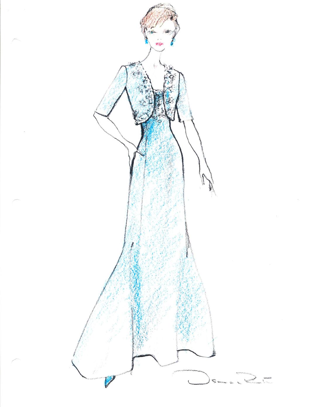 Two sketches by Oscar de la Renta featuring gowns designed for First Lady Laura Bush to wear during the State Dinner for Her Majesty Queen Elizabeth II, May 7, 2007. (Page 1 of 2)