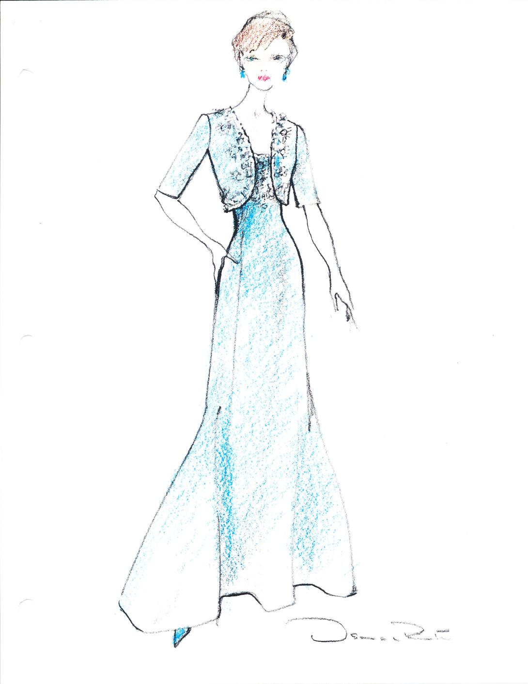 Two sketches by Oscar de la Renta featuring gowns designed for First Lady Laura Bush to wear during the State Dinner for Her Majesty Queen Elizabeth II, May 7, 2007. (Page 1 of 2)
