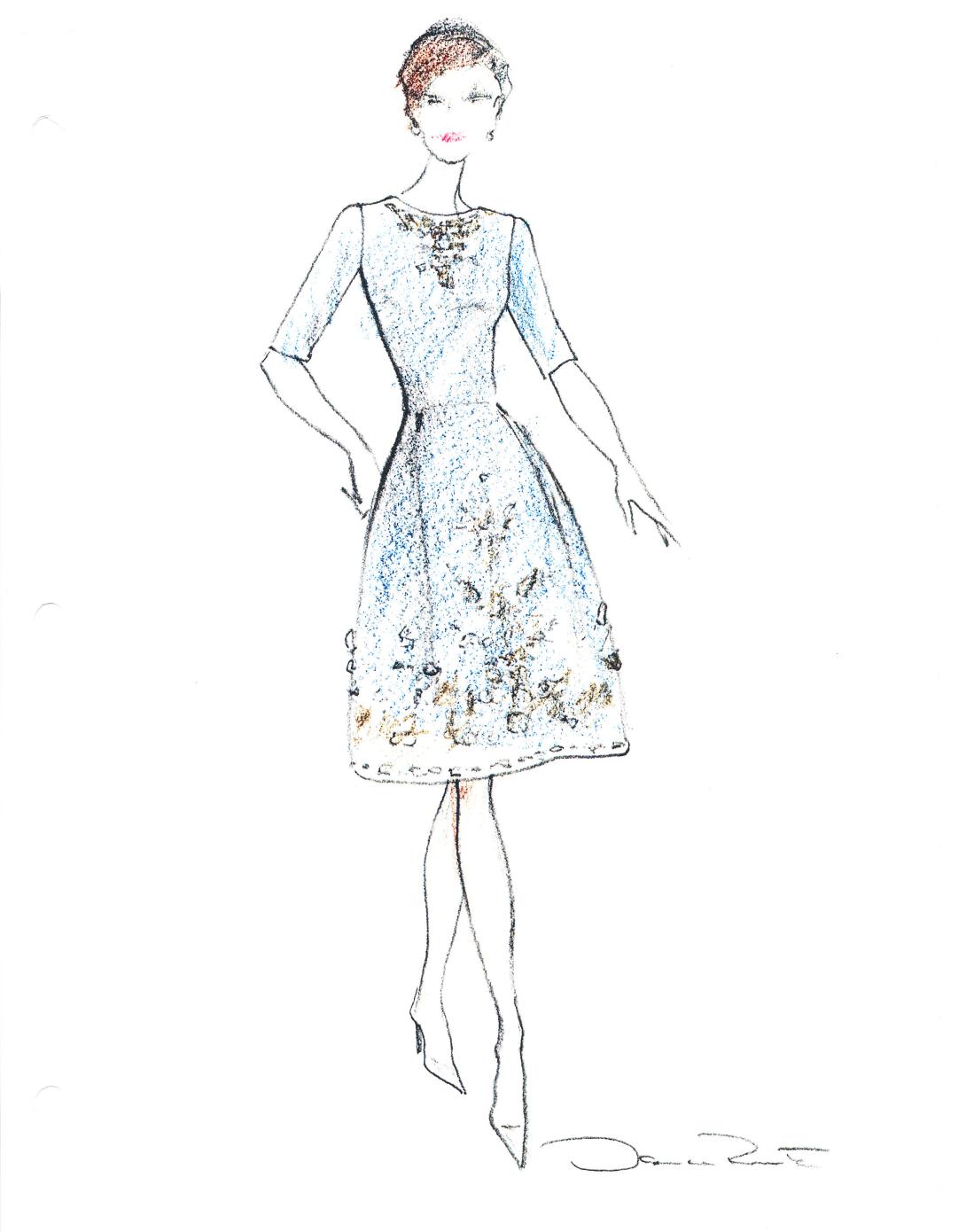 Two sketches by Oscar de la Renta featuring gowns designed for First Lady Laura Bush to wear during the State Dinner for Her Majesty Queen Elizabeth II, May 7, 2007. (Page 2 of 2)